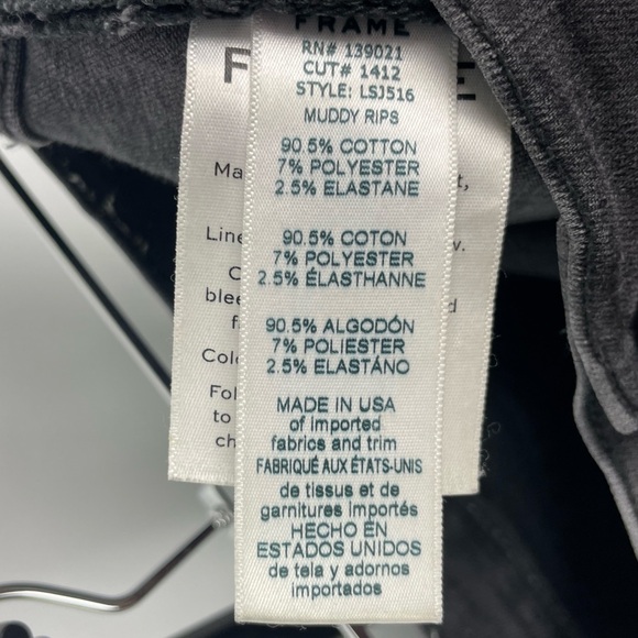 Frame Washed Black Le High Skinny‎ Muddy Rip Raw Hem Jeans - Picture 4 of 6